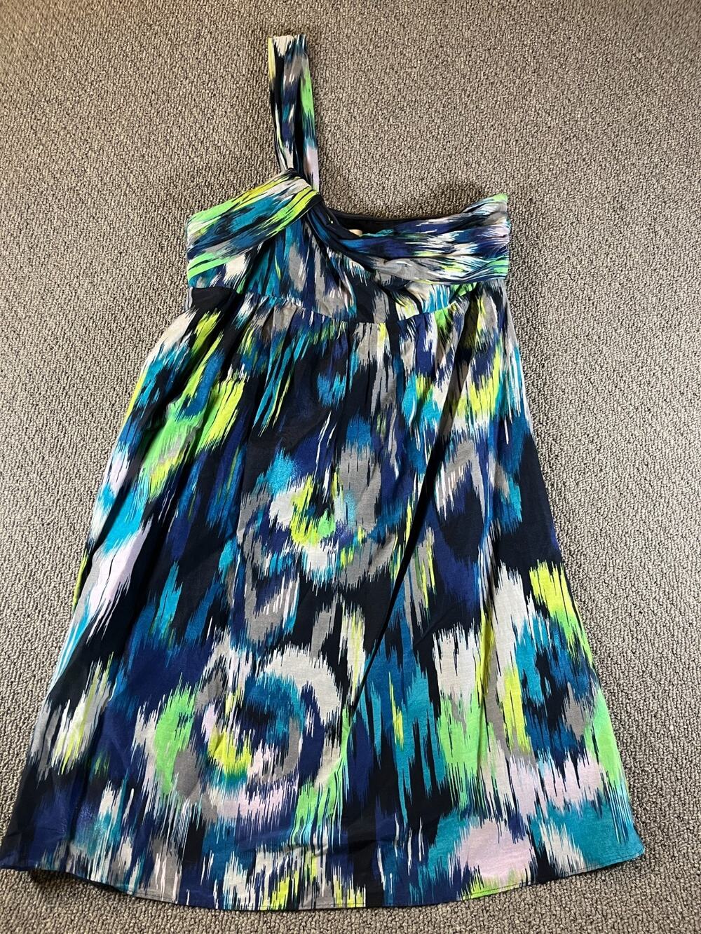 Ann Taylor LOFT Dress Womens 0 Blue Tie Dye One Shoulder Fit Flare Lined Party